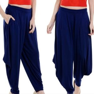 Pull on Navy Blue Stretchy Harem Pants with Kangaroo Pockets Women's Size Small